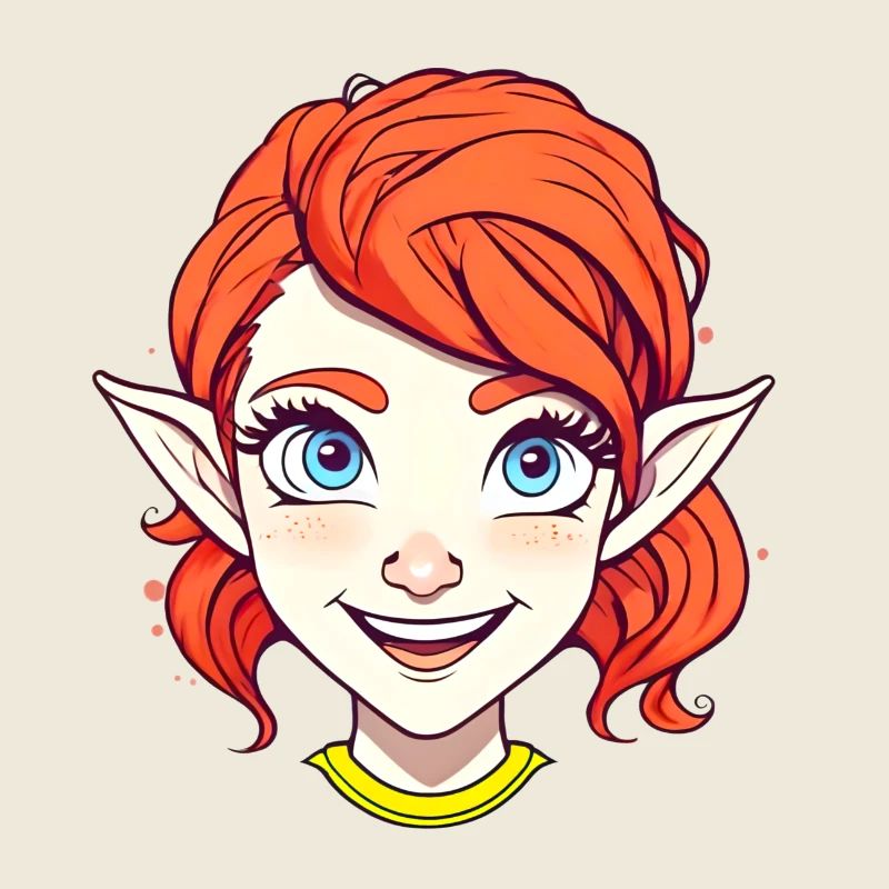 Elfe joyeuse rousse aux yeux bleus