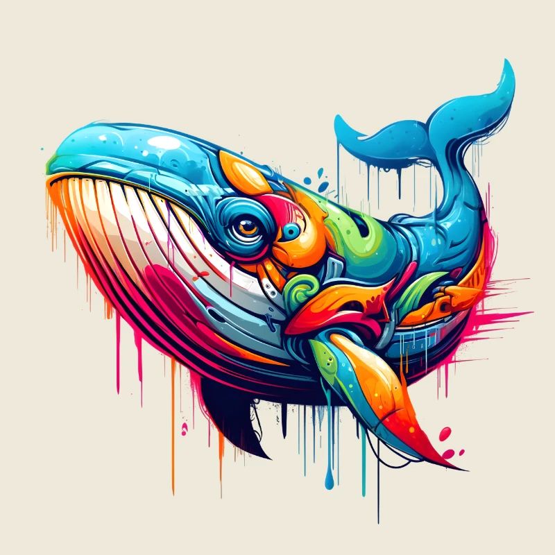 Lebendiges Motiv eines Wals in Graffiti-Technik