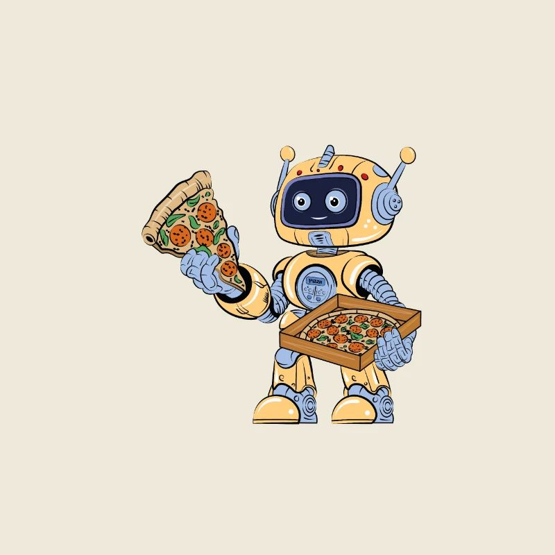 Un robot mange de la pizza