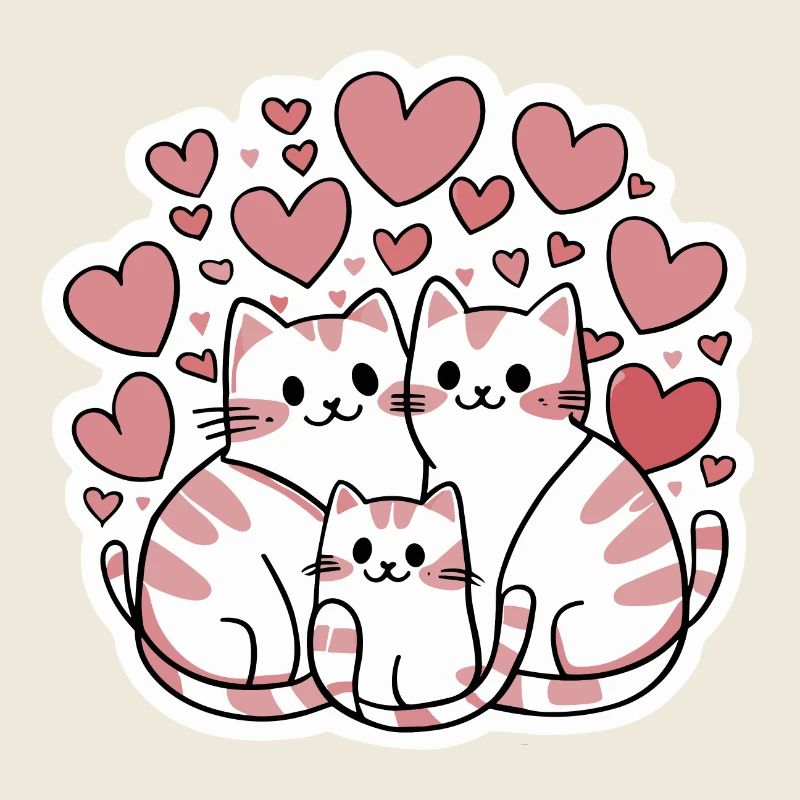 Cat family with hearts Cat lovers