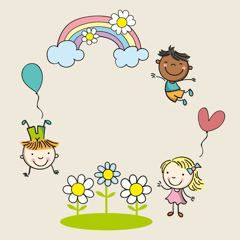 Ballon des enfants de la Terre avec des fleurs arc-en-ciel