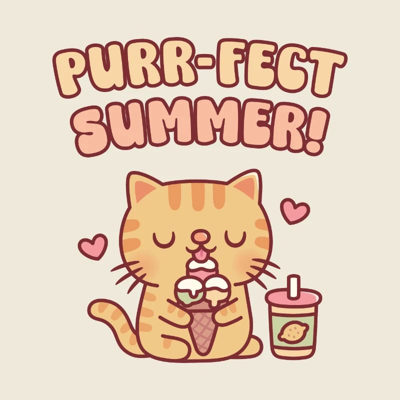 Chat tigré mignon mangeant de la crème glacée Purrfect Summer