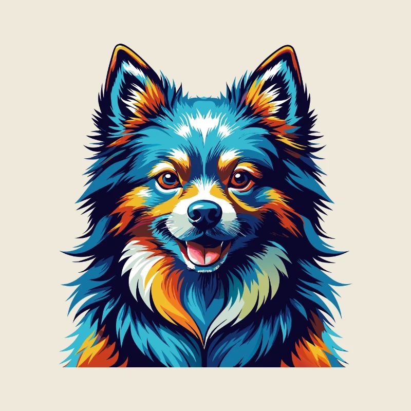 Japanische Spitz Hunderasse Bunte Karikatur Kawaii