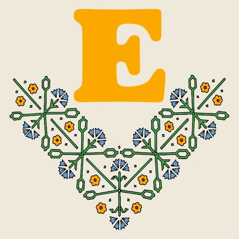 Lettre E Fleur 4 Bleu Orange