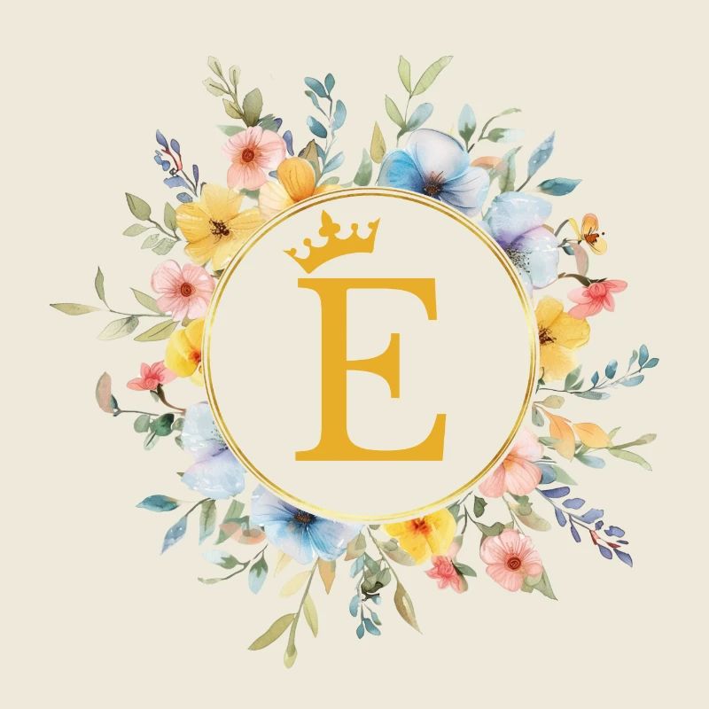 E Monogramm, Blumen-Kreis, personalisierbar