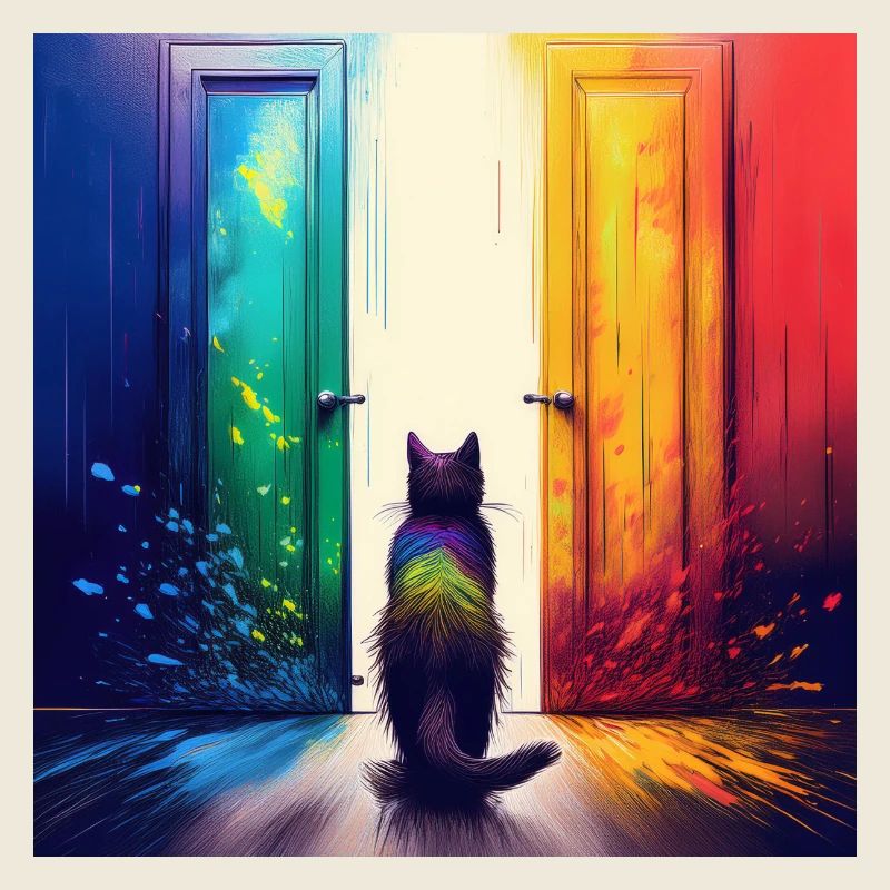 A cat between two doors