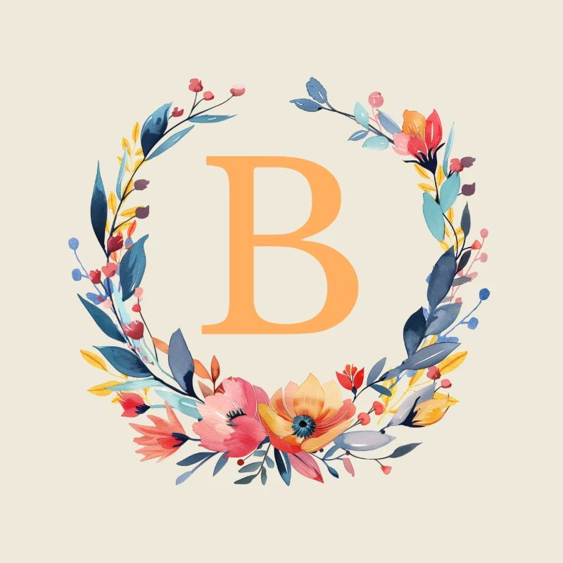 B Monogram, Couronne de fleurs, Personnalisable