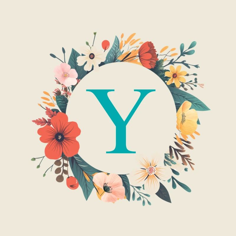Y Monogramm, Blumen-Kranz, personalisierbar