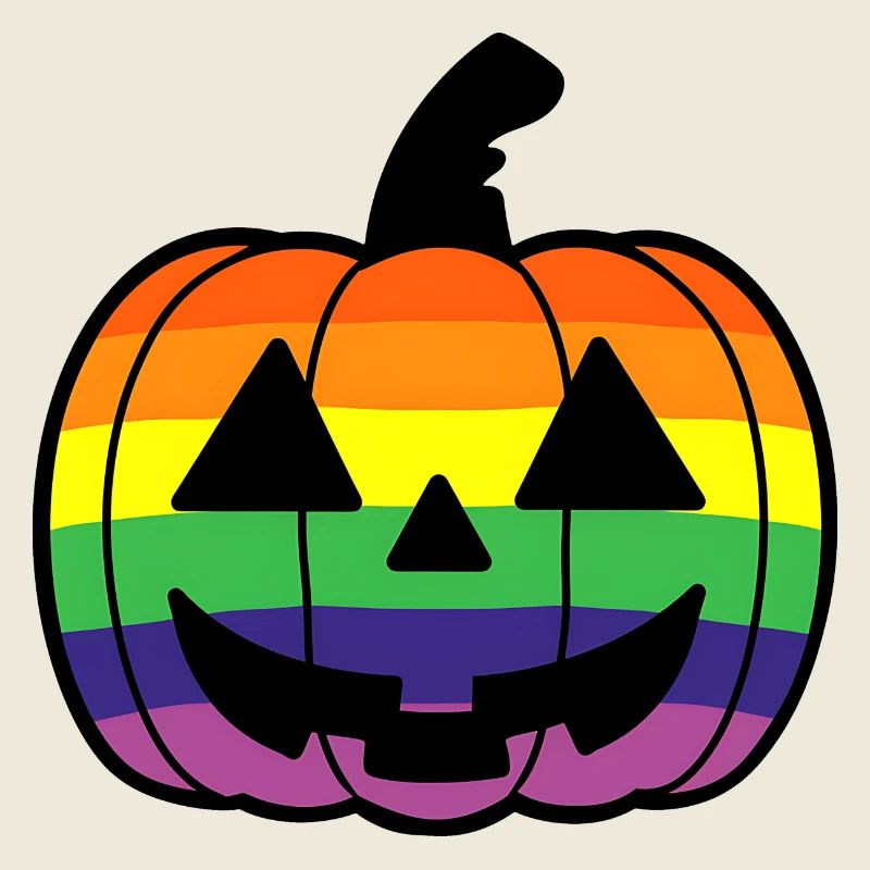 Pumpkin Cartoon with Rainbow Pride Flag Colors