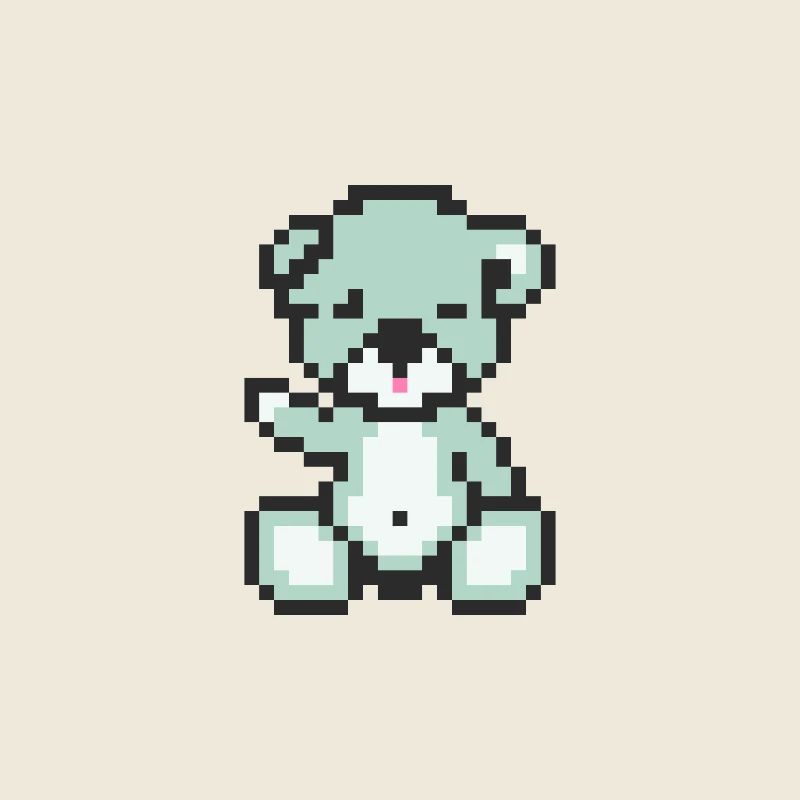 Pixel Bear Pastel Cyan