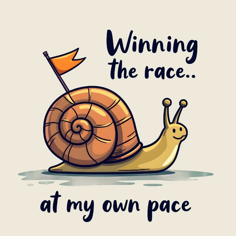 Schnecke mit Fahne „Das Rennen gewinnen“