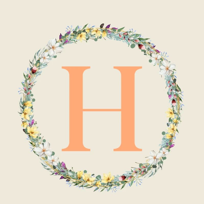H Monogramme, Couronne de fleurs, Personnalisable
