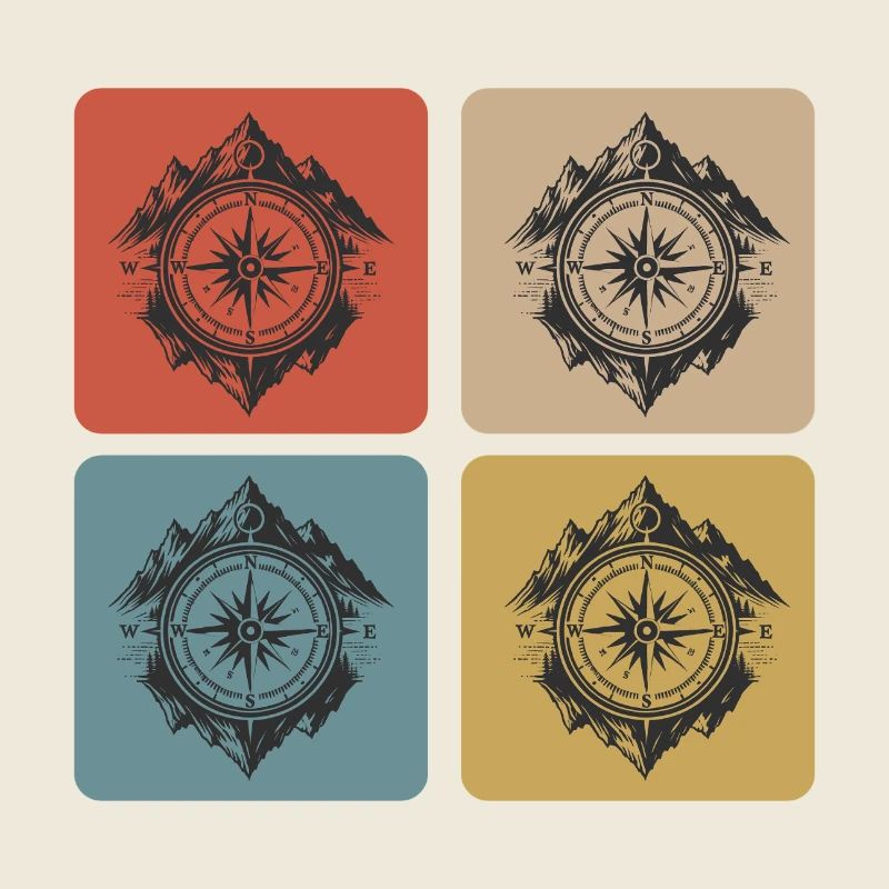 Compass & Mountains Vintage Design