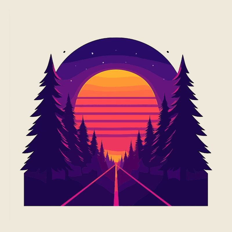 Neon Forest Drive – Retro-style sunset