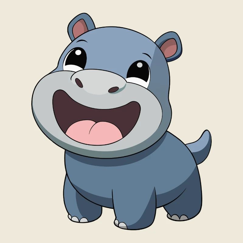 Bébé hippopotame joyeux et souriant (v02)