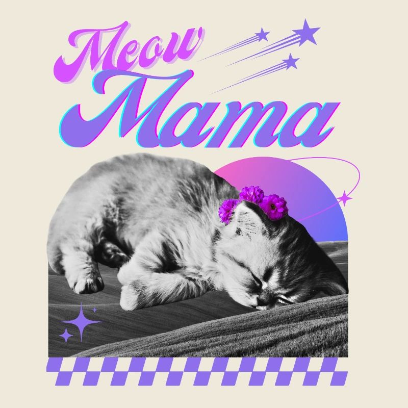 Sleeping cat with flower wreath