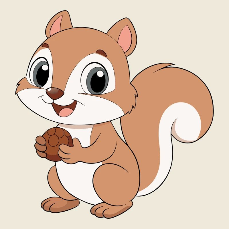Baby Cartoon Squirrel Holding a Hazelnut (v02)