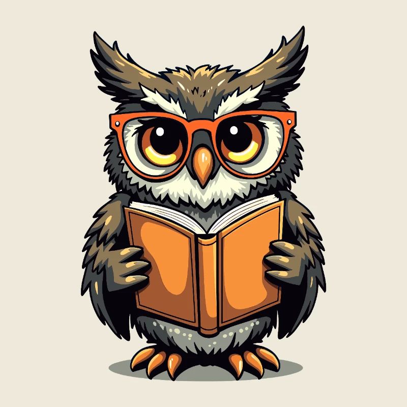 Süße Eule mit Brille auf Buch