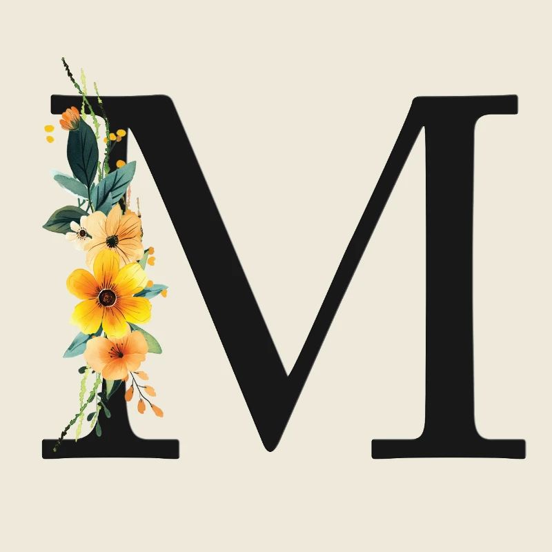 M Monogramm, Floral, personalisierbar
