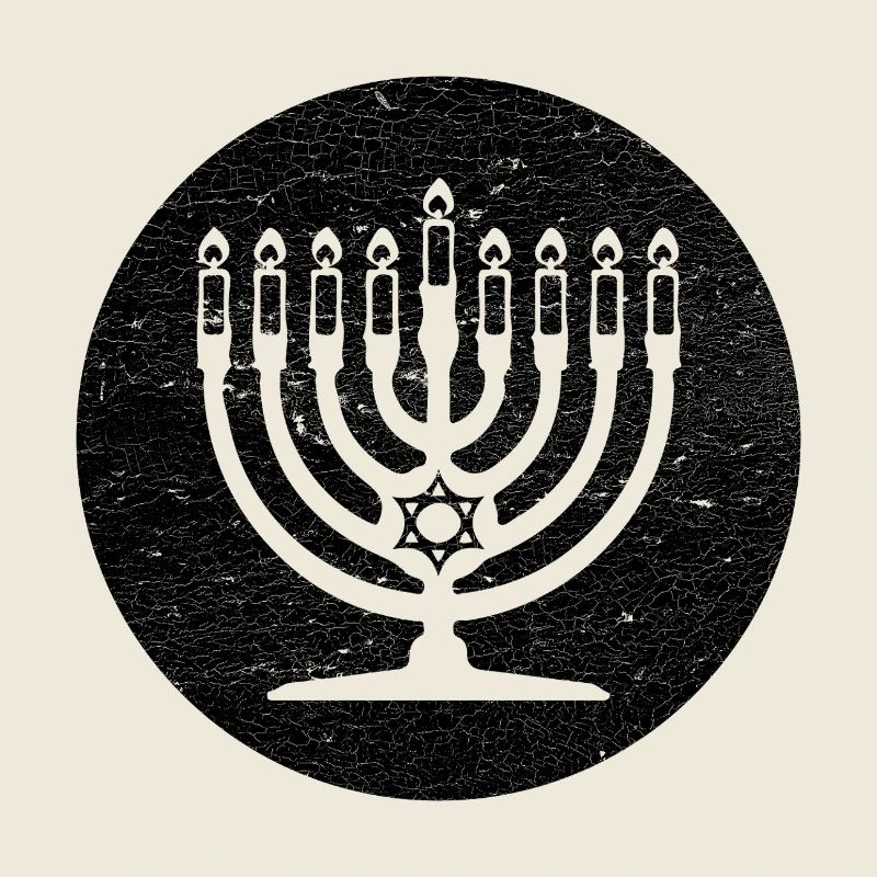 Hanukkah Menorah Candlestick in Black Circle