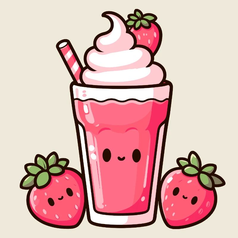 Kawaii Erdbeer-Milchshake Design