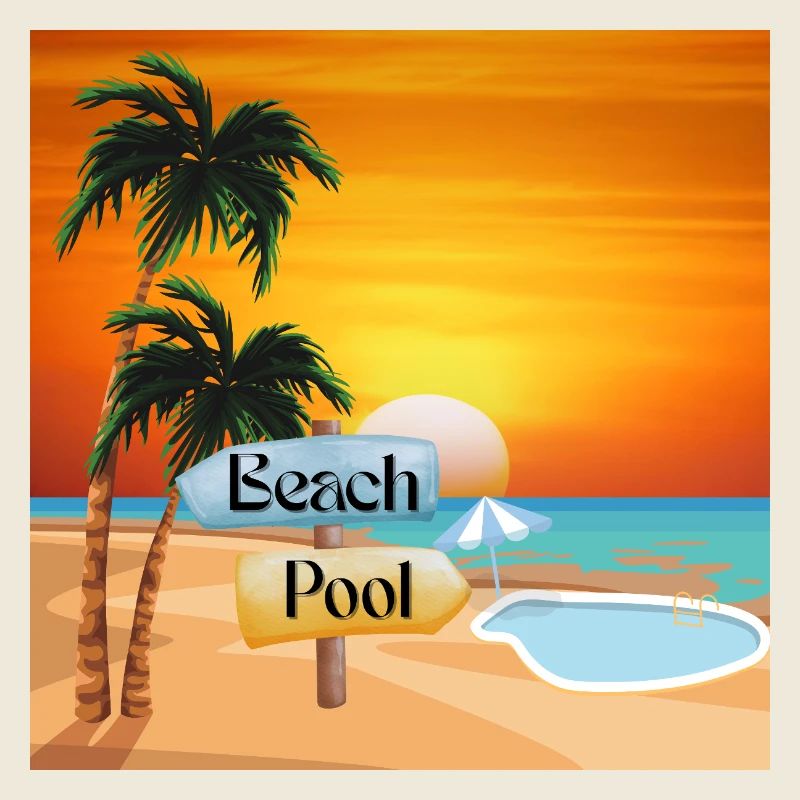 Tropical beach with pool and sunset
