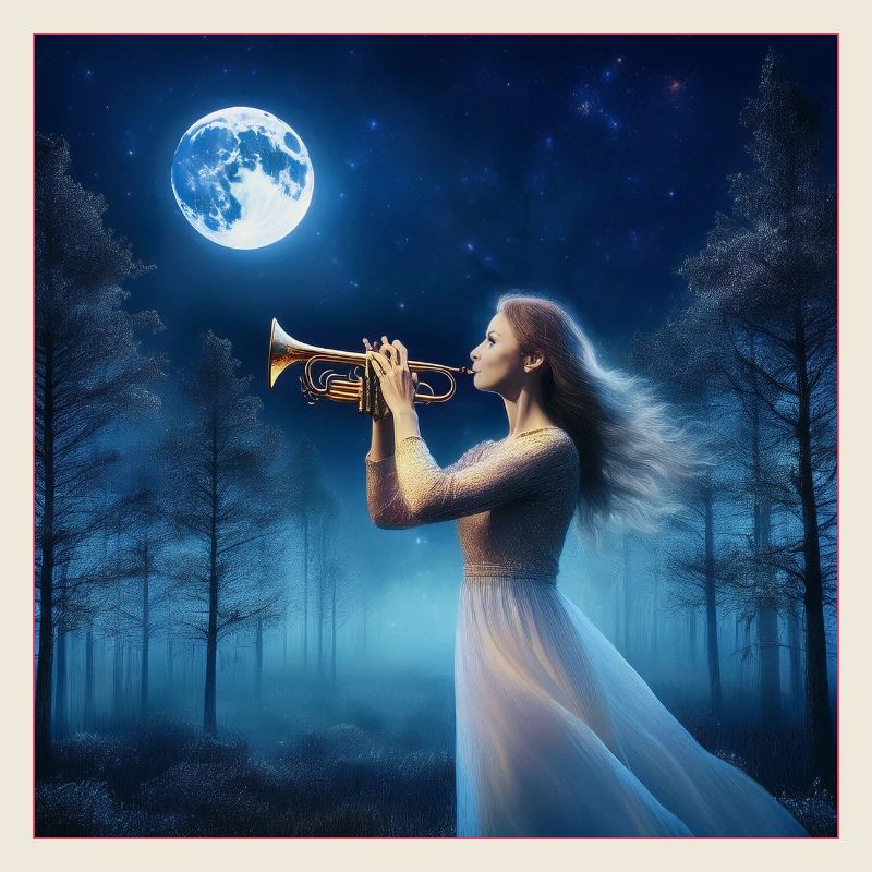 Trompette dans la forêt enchantée au clair de lune
