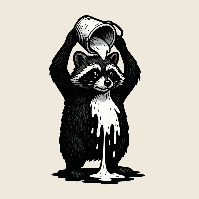 Waschbär mit Farbeimer