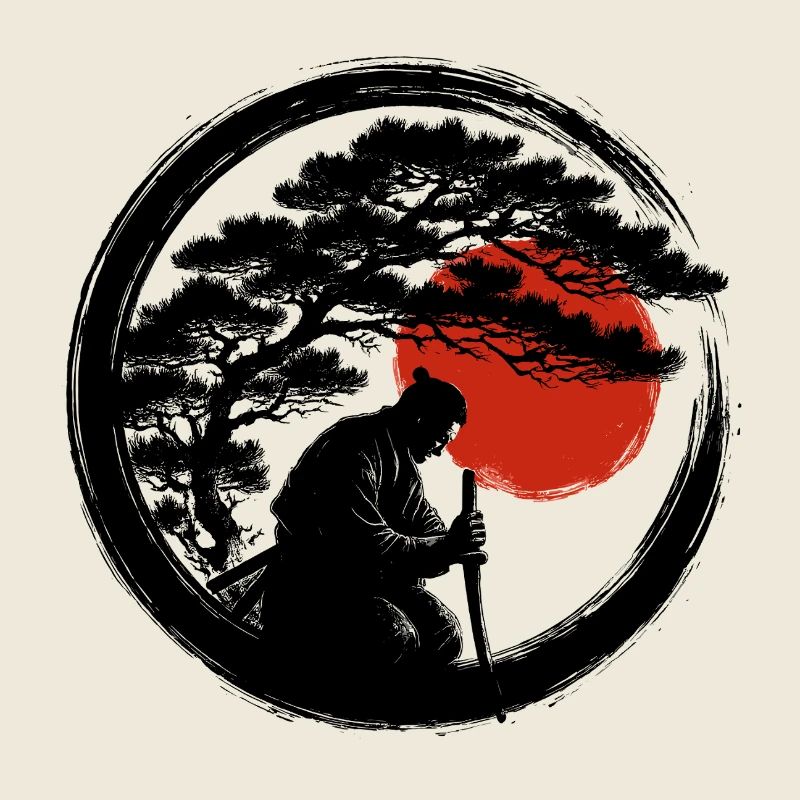 Enso Samurai Meditation mit roter Sonne