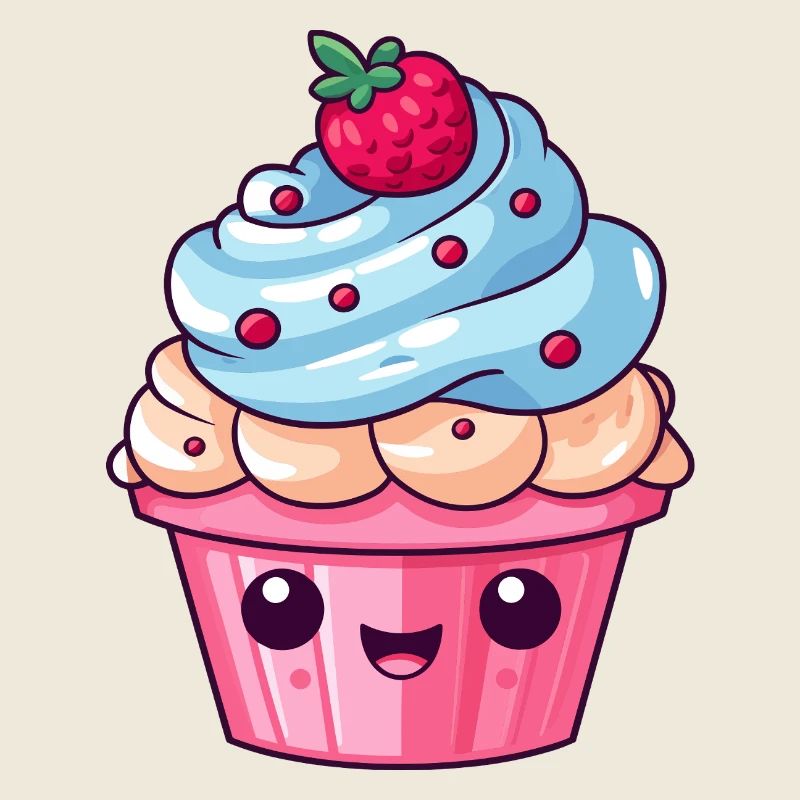 Cute Kawaii Cupcake Illustration