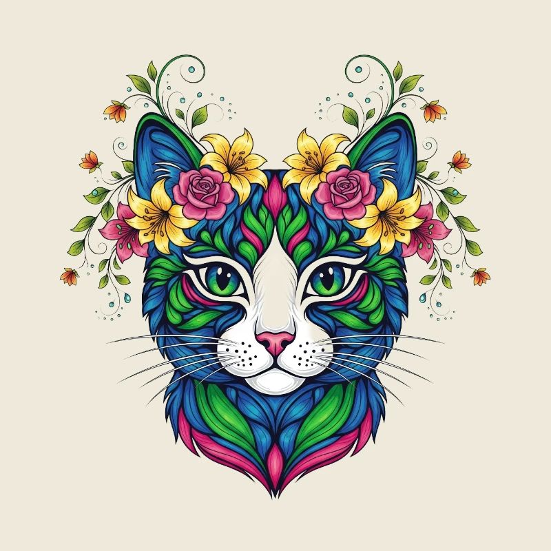 Chat avec des fleurs