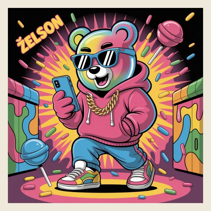 Colourful Bear Rapper Illustration