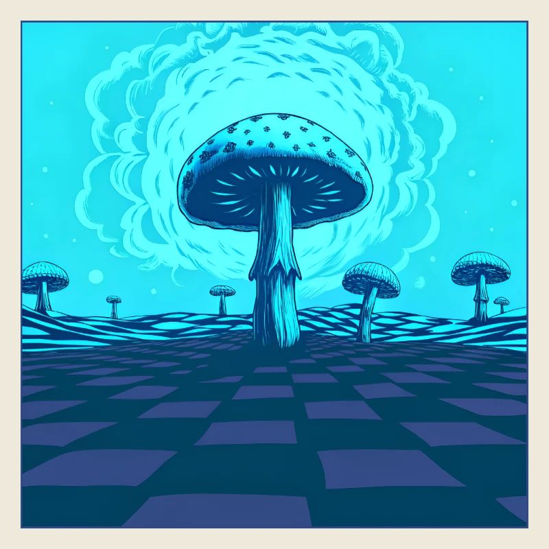 Futuristic Blue Psychedelic Mushroom Scene