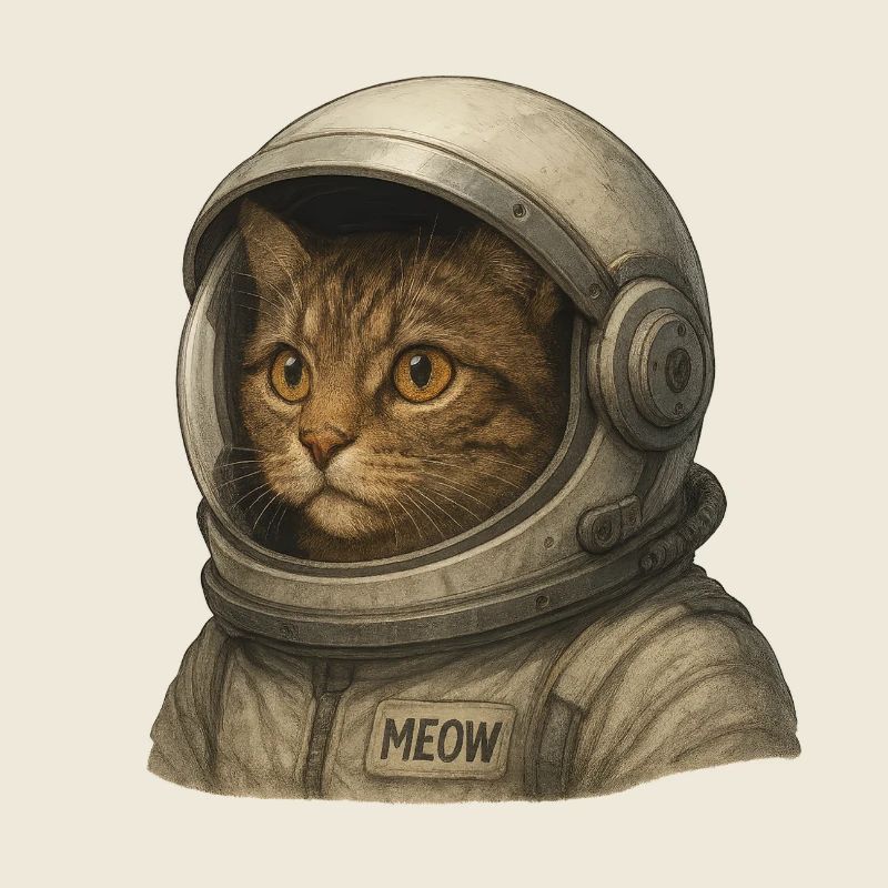 Cat Astronaut Helmet Art with "Meow" Patch