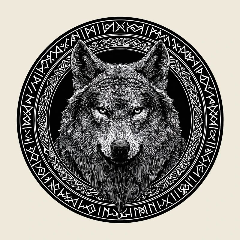 Nordischer Wolf Wikinger Runen