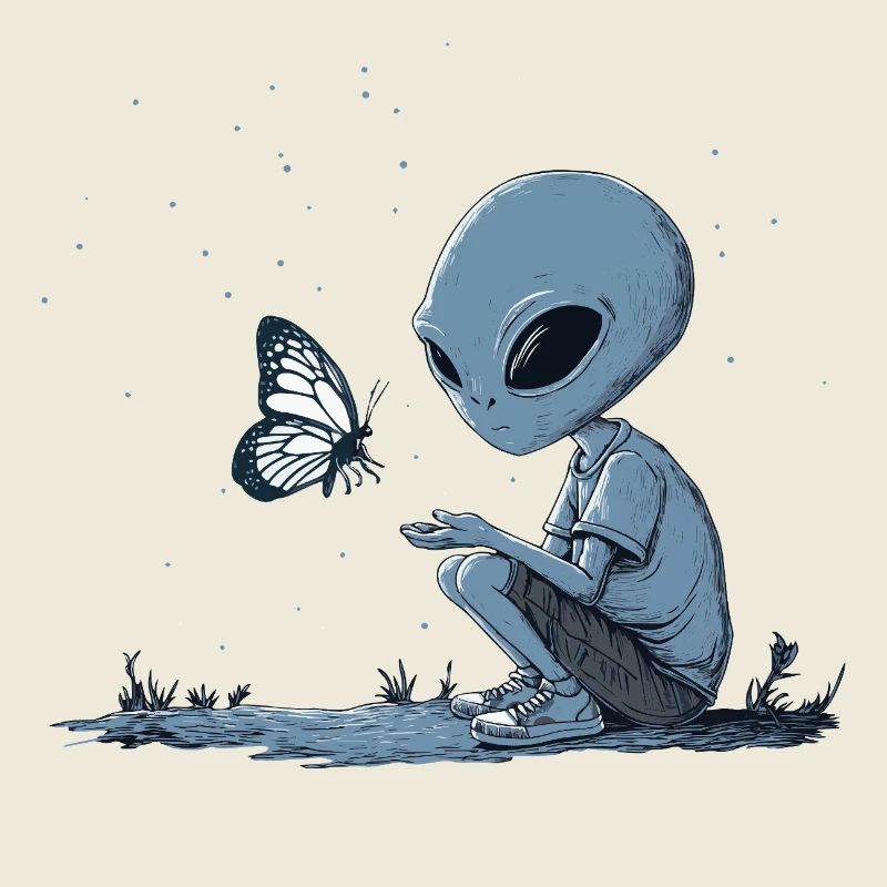 Un extraterrestre et un papillon mignons