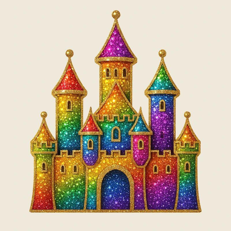 Conception de château à paillettes arc-en-ciel