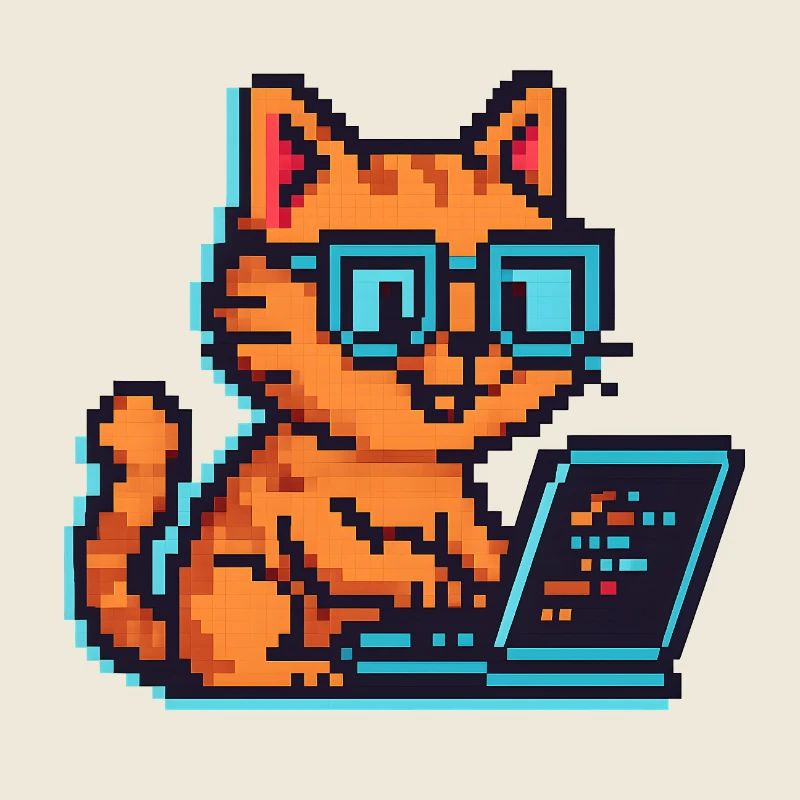 Pixel Katzen mit Laptop und Brille
