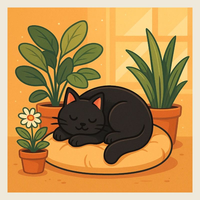 Cozy cat rest with plants