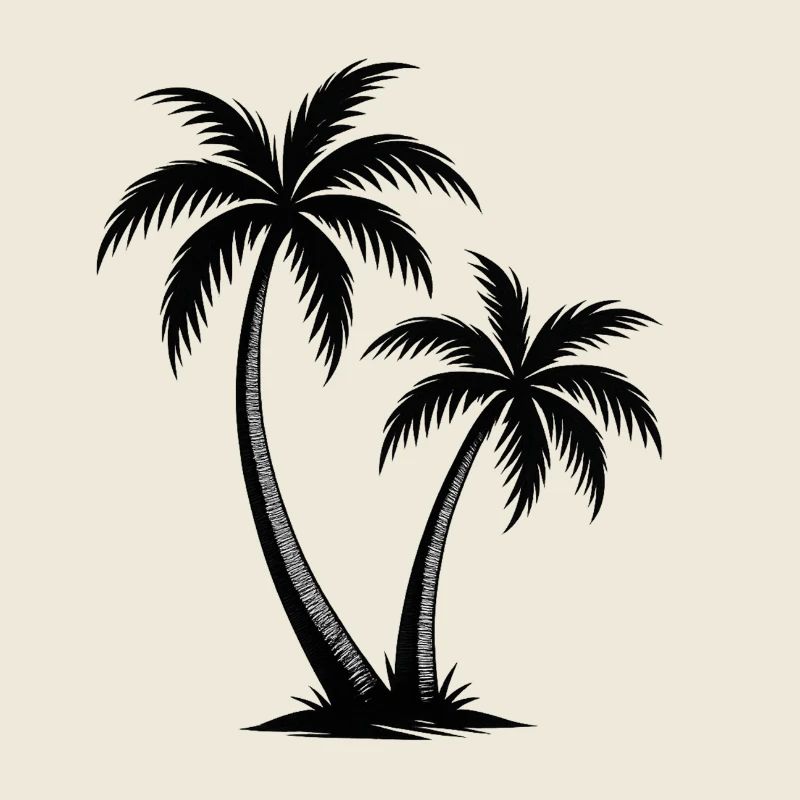 Tropical palm trees silhouette on black