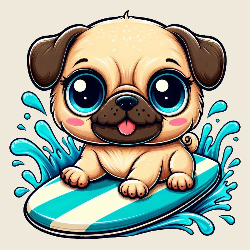 Süßer Mops Surfer Cartoon Wellenreiten Sommer 