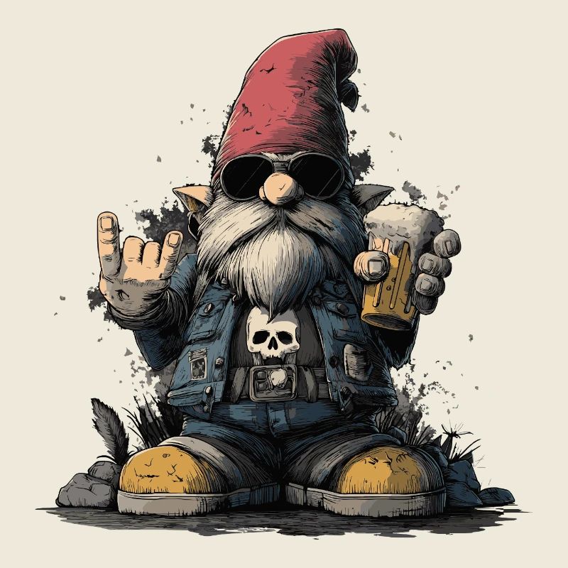 Gartenzwerg Rocker trinkt Bier