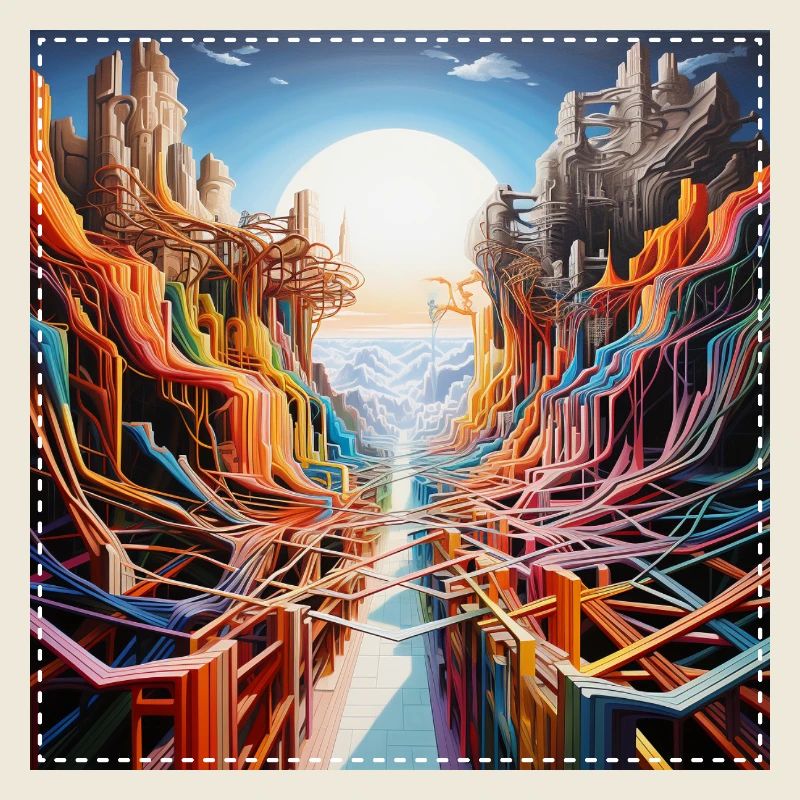Futuristische Landschaft mit bunten Wege surreal