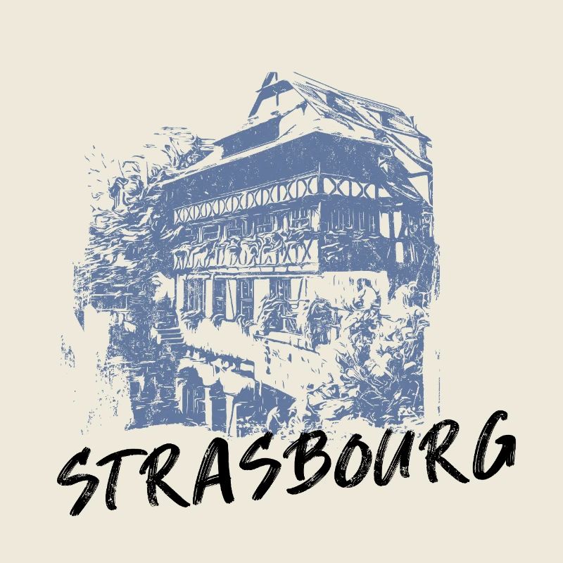 Typical Strasbourg facades in monochrome blue