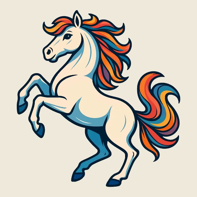 White horse with colorful mane – imaginative
