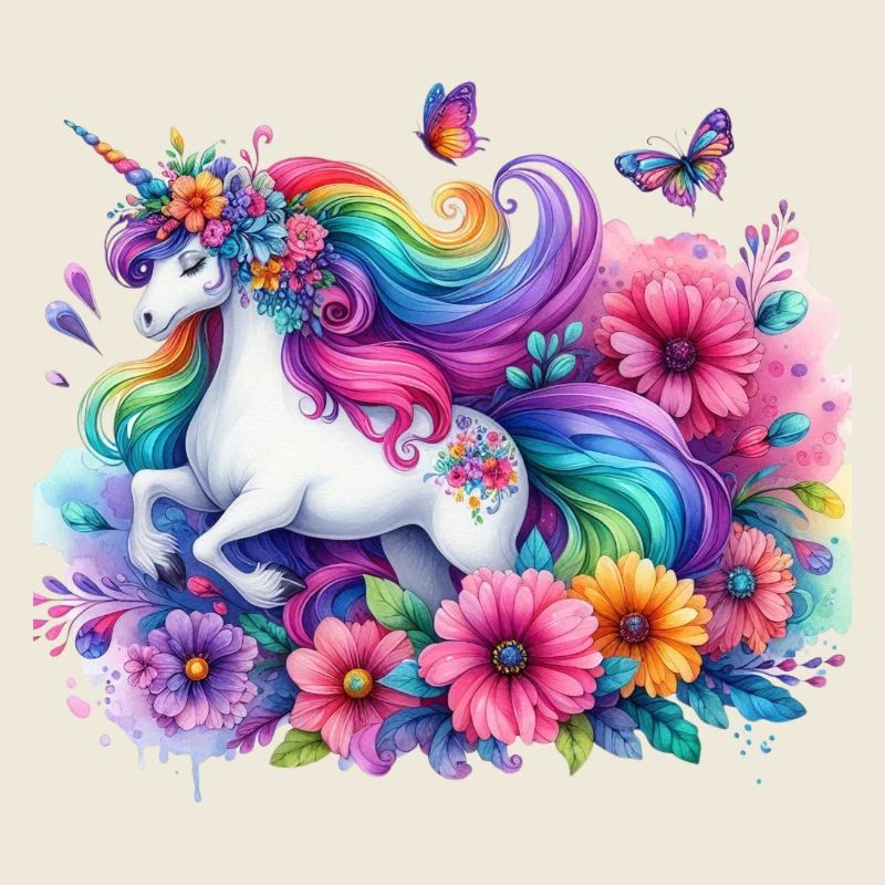 Licorne florale arc-en-ciel