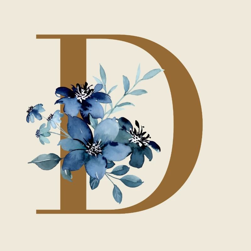 Floral D – Lettre dorée avec des fleurs