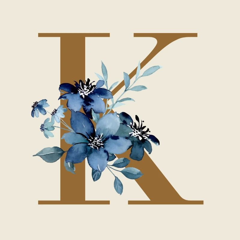 K Monogramm mit Blauen Blüten