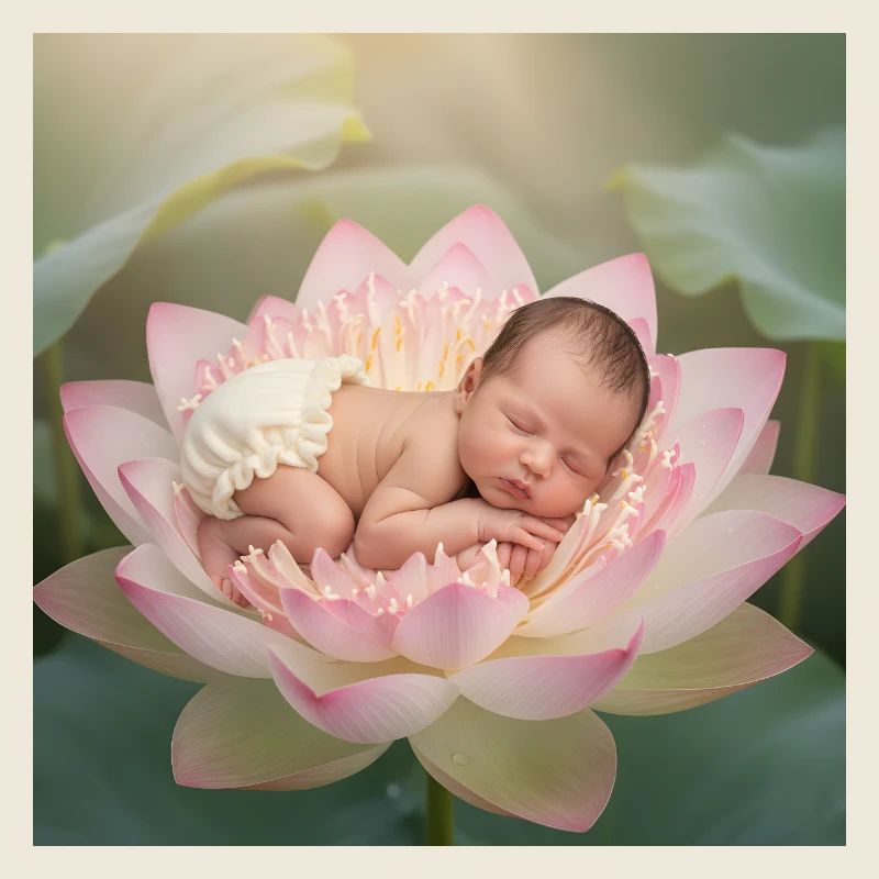 Couche Bébé Dormant Sur Fleur De Lotus Ouverte