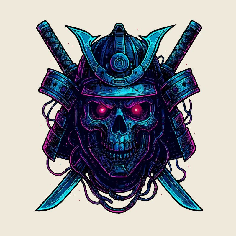 Cyber Samurai Totenkopf Neon Design